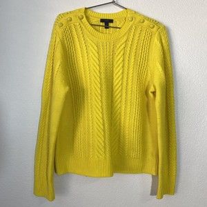 J.Crew Womens Sweater Size XL Yellow 100% Wool Crew Neck Cable Knit